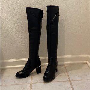 Over the knee black fleece lined boots thigh high